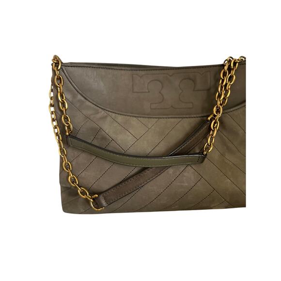 Tory Burch Alexa Quilted Leather Tote in Olive Large Shoulder Bag Purse Handbag - Picture 1 of 11